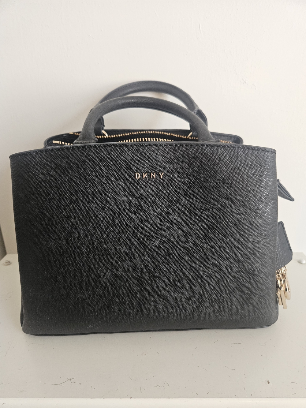 DKNY Black Textured Leather Top-Handle Satchel